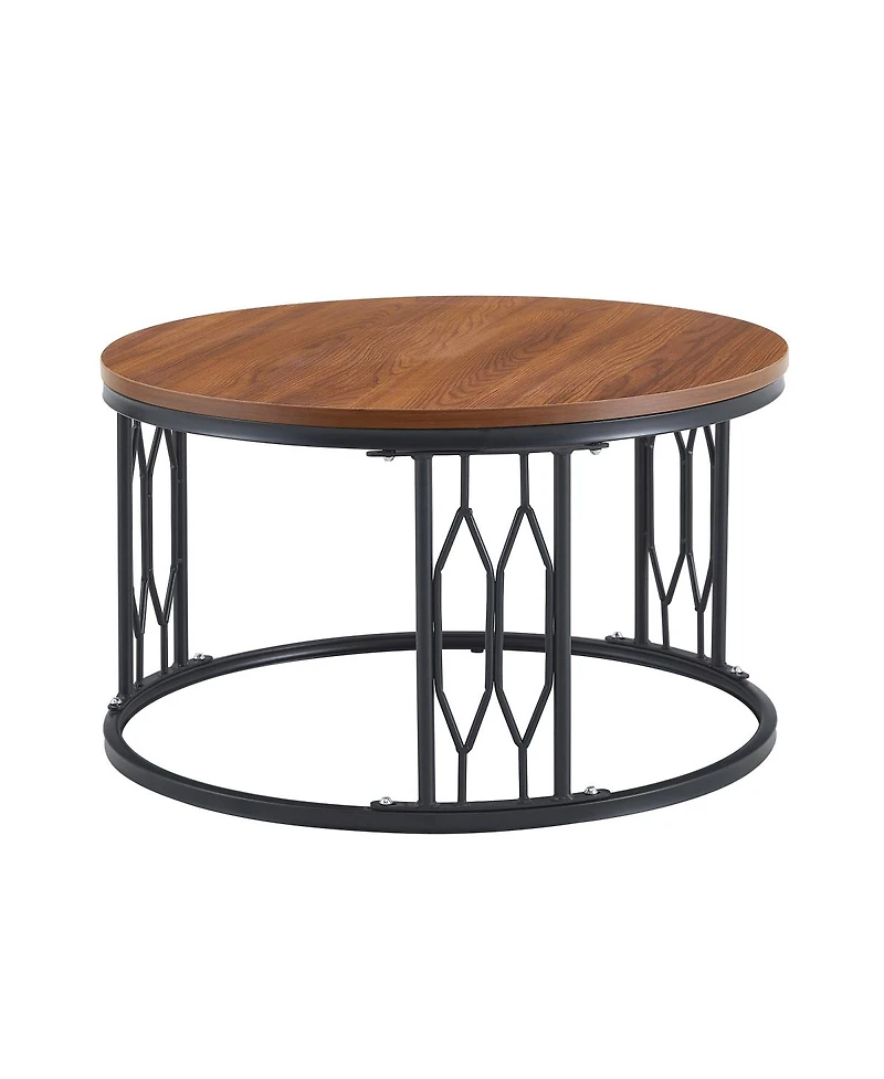 Streamdale Furniture 27.5'' Round Walnut Mdf Coffee Table with Sturdy Metal Frame