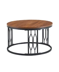 Streamdale Furniture 27.5'' Round Walnut Mdf Coffee Table with Sturdy Metal Frame