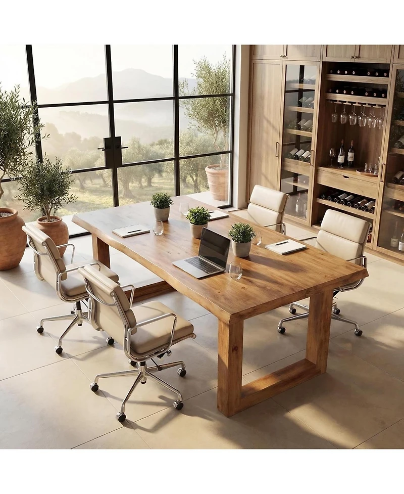 Tribesigns Solid Wood Home Office Desk, 63" Live Edge Executive Desk, Pine Wood Computer Table Bussiness Workstation