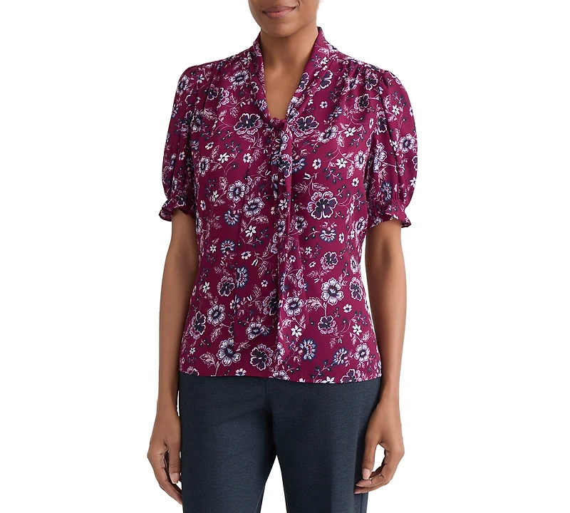 Jones New York Women's Tie-Neck Printed Top