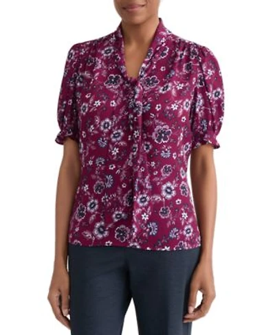 Jones New York Womens Tie Neck Printed Top