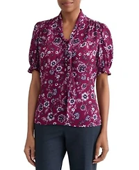 Jones New York Womens Tie Neck Printed Top