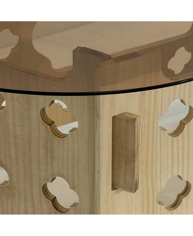 Streamdale Furniture Modern Oval Tempered Glass Coffee Table with Hidden Cat Nest and Wood Base