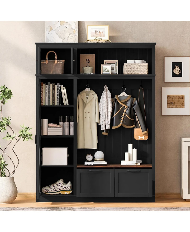 Streamdale Furniture 3-in-1 Hall Tree with Overhead Storage Bench and Entryway Organizer