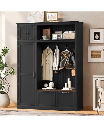Streamdale Furniture 3-in-1 Hall Tree with Overhead Storage Bench and Entryway Organizer
