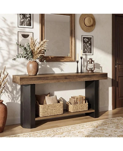 Tribesigns 2 Tier Console Table, 63'' Sofa Table Behind Couch, Long Console Sofa Tables