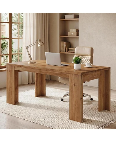 Tribesigns 63-Inch Solid Wood Executive Desk, Farmhouse Rectangular Home Office Computer Desk with Large Tabletop and Legroom