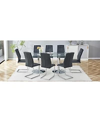 Streamdale Furniture 71 inch Tempered Glass Dining Table and 8 Pu Leather Chairs Set
