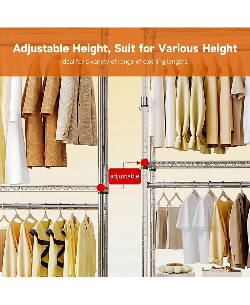 Streamdale Furniture Heavy Duty 3-Tier Rolling Garment Rack with Adjustable Shelves and Hooks