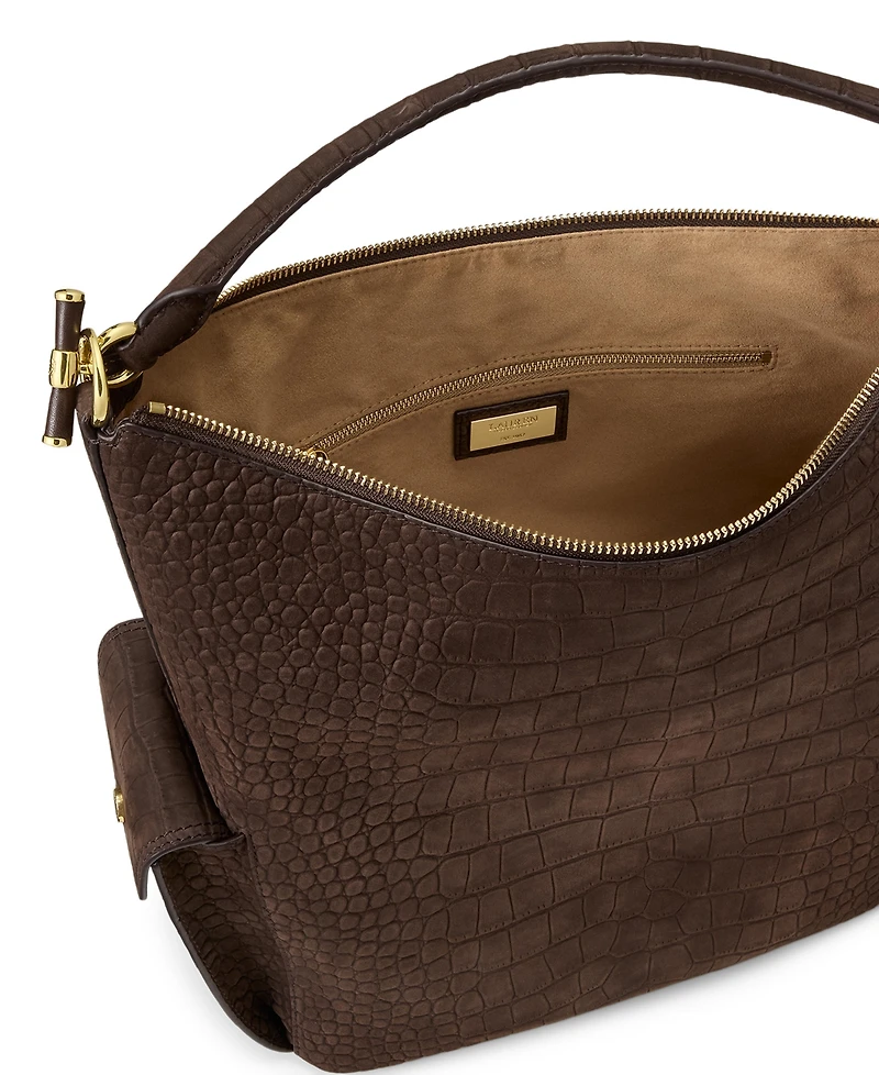Lauren Ralph Lauren Blaike Croc-Embossed Medium Shoulder Handbag