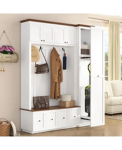 Streamdale Furniture 5-in-1 Farmhouse Hall Tree with Storage Bench Coat Rack and Shoe Cabinets