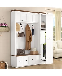 Streamdale Furniture 5-in-1 Farmhouse Hall Tree with Storage Bench Coat Rack and Shoe Cabinets