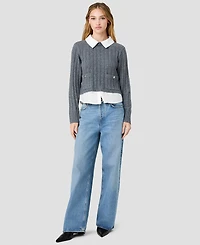French Connection Women's Collared Keyhole Long-Sleeve Top