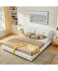 Streamdale Furniture King Cream Boucle Platform Bed with Solid Wood Legs