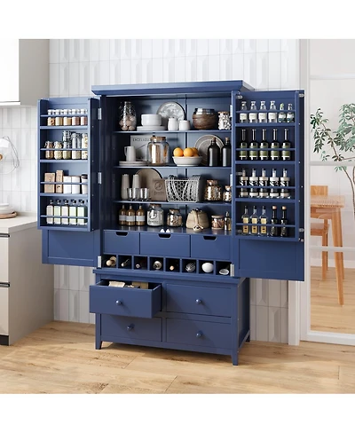 Streamdale Furniture Freestanding Large Wooden Kitchen Pantry Cabinet with Storage and Wine Racks