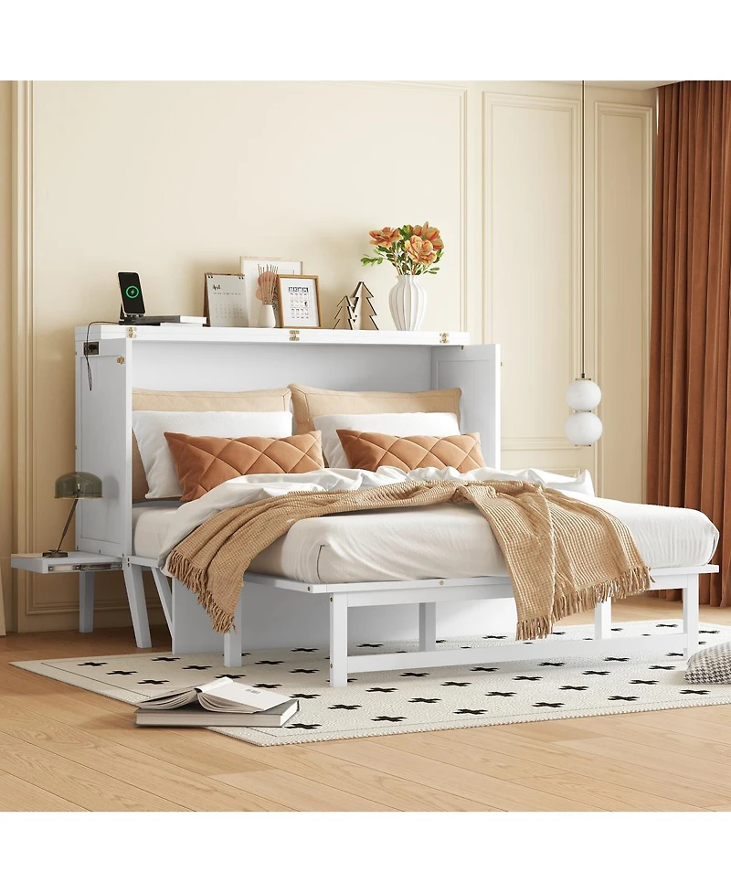 Streamdale Furniture Queen Size Murphy Bed with Usb Port and Removable Shelves
