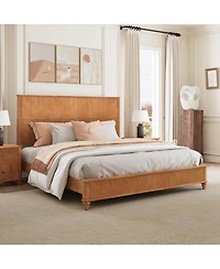 Streamdale Furniture Solid Wood King Platform Bed Frame with Tall Headboard No Box Spring Needed