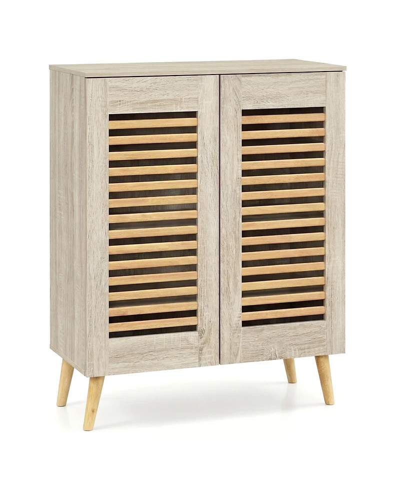 Slickblue Entryway Shoe Cabinet with Louvered Doors Removable Shelving