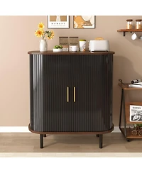 Streamdale Furniture 28'' Fluted Wine Bar Cabinet with Storage Adjustable Shelves and Tambour Doors