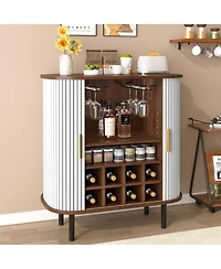 Streamdale Furniture 28'' Fluted Wine Bar Cabinet with Storage Adjustable Shelves and Tambour Doors