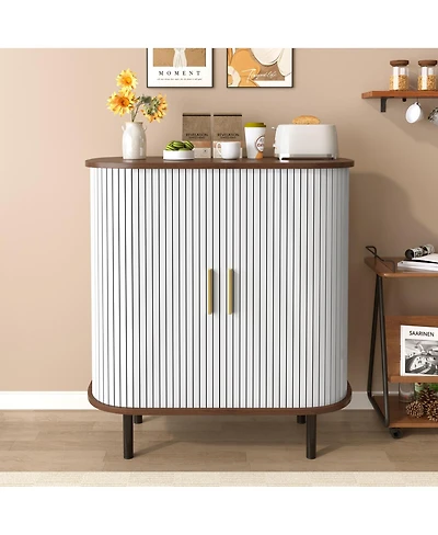 Streamdale Furniture 28'' Fluted Wine Bar Cabinet with Storage Adjustable Shelves and Tambour Doors