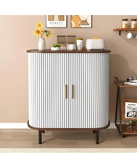 Streamdale Furniture 28'' Fluted Wine Bar Cabinet with Storage Adjustable Shelves and Tambour Doors