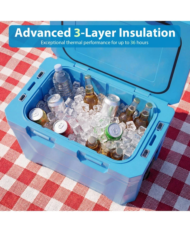 Gouun 37 Quart Insulated Hard Shell Ice Chest Cooler with Cup Holders and Drain Plug