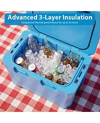 Gouun 37 Quart Insulated Hard Shell Ice Chest Cooler with Cup Holders and Drain Plug