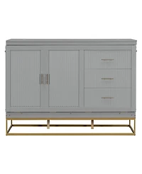 Streamdale Furniture Murphy queen bed with Wooden doors design fake drawers metal legs