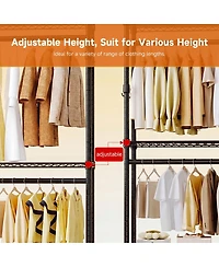 Streamdale Furniture Heavy Duty 3-Tier Rolling Garment Rack with 2 Rods and Side Hooks