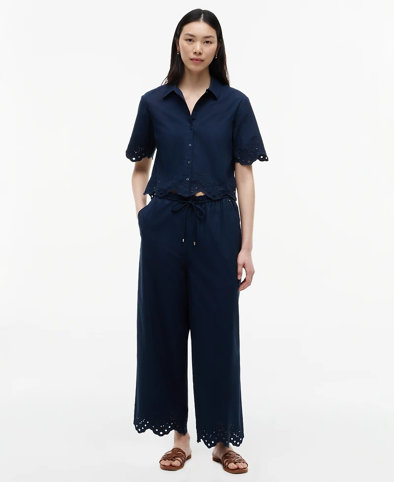 Tommy Hilfiger Women's Cotton Broderie Straight-Leg Ankle Pants