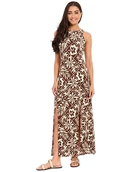 London Times Women's Crewneck Keyhole Back Maxi Dress