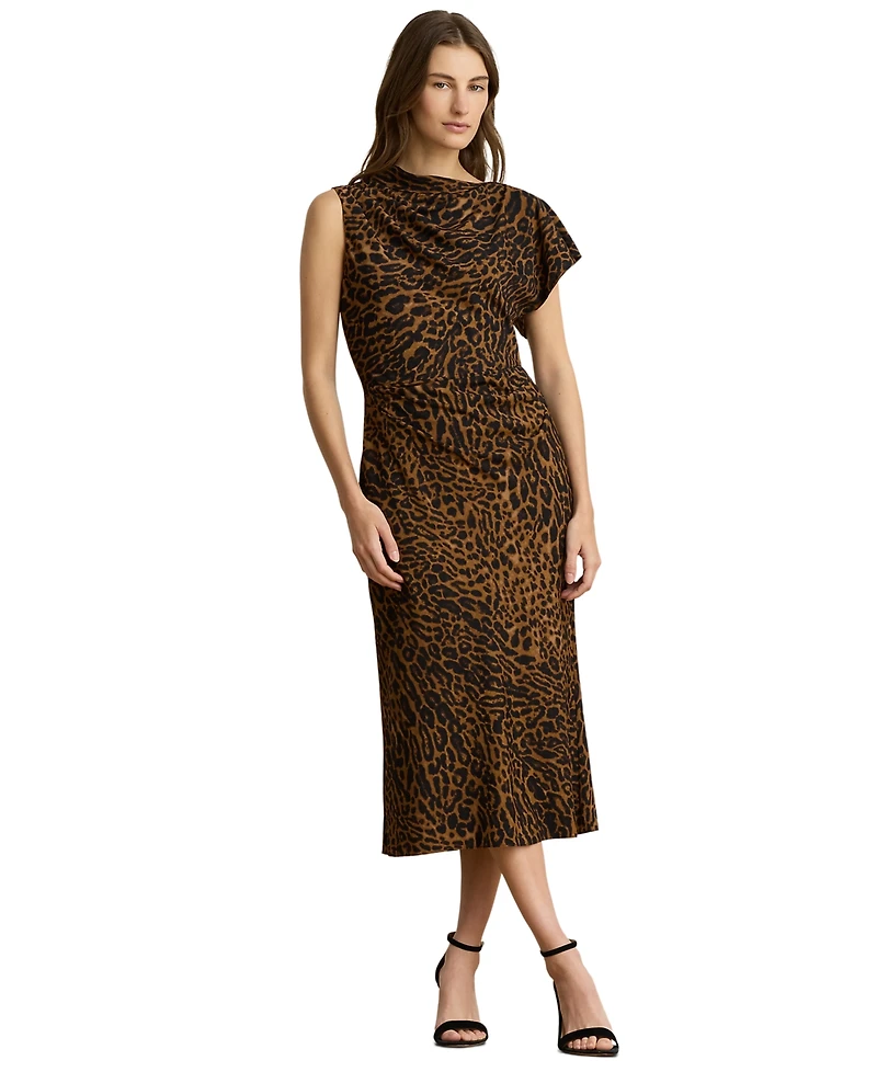 Lauren Ralph Petite Ocelot-Print Asymmetrical Sheath Dress