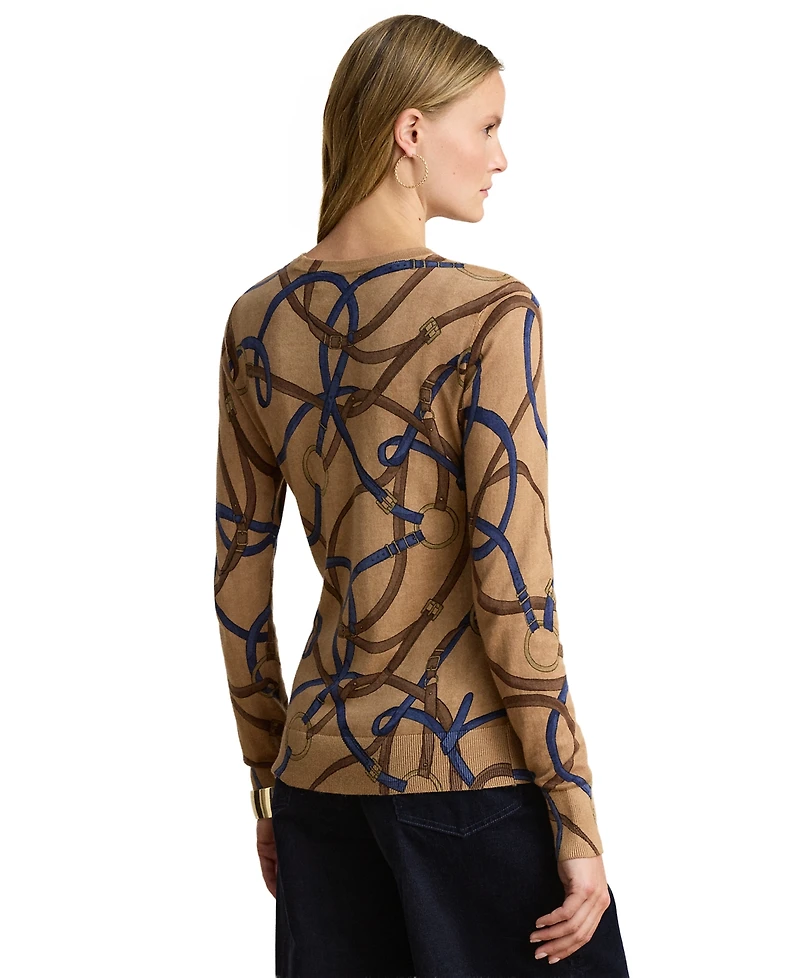 Lauren Ralph Petite Belting-Print Cotton-Modal Crewneck Sweater