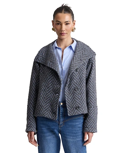 Avec Les Filles Womens Short Funnel Neck Wool Coat