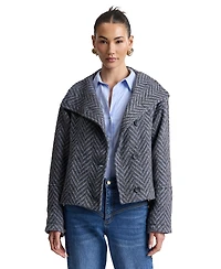 Avec Les Filles Womens Short Funnel Neck Wool Coat