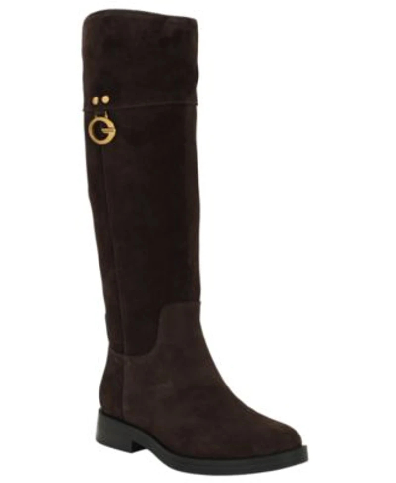 Guess Womens Kandra Tall Signature G Logo Riding Boots Regular Wide Calf