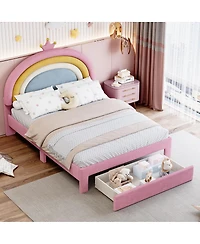 Streamdale Furniture Rainbow Velvet Upholstered Platform Bed with Storage Drawer