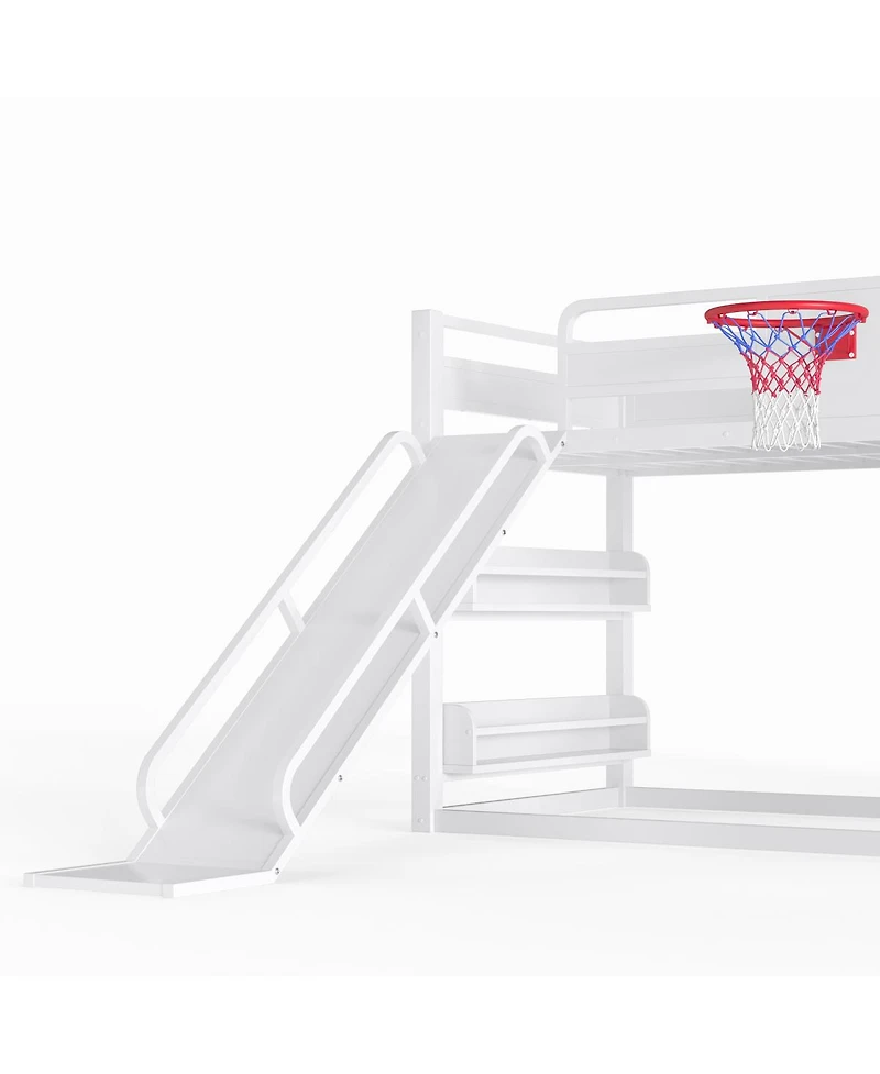 Streamdale Furniture Loft Bed with Basketball Hoop Climbing Wall Slide and Bookshelves