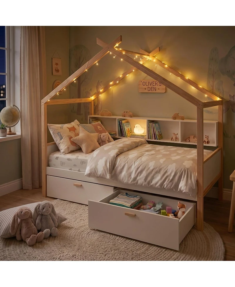 Streamdale Furniture Twin Size Wooden House Bed with Storage Drawers and Bookshelf