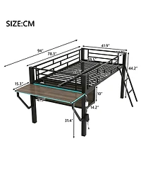 Streamdale Furniture Gaming mid loft bed with desk Led Twin