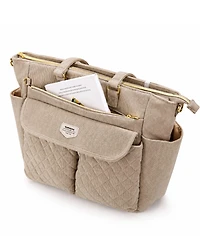 Sunveno Corduroy Quilted Diaper Bag Tote with Changing Pad