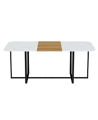 Streamdale Furniture 9-Piece Square Faux Marble Dining Set with 8 Pu Leather Chairs