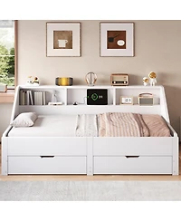 Streamdale Furniture to King Daybed Frame with Storage Bookcases and Charging Station