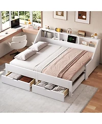 Streamdale Furniture to King Daybed Frame with Storage Bookcases and Charging Station