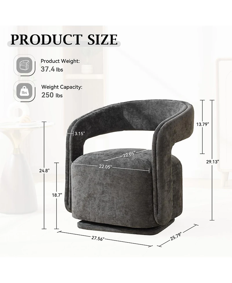 Streamdale Furniture Chenille Fabric Swivel Barrel Accent Chair with Curved Backrest