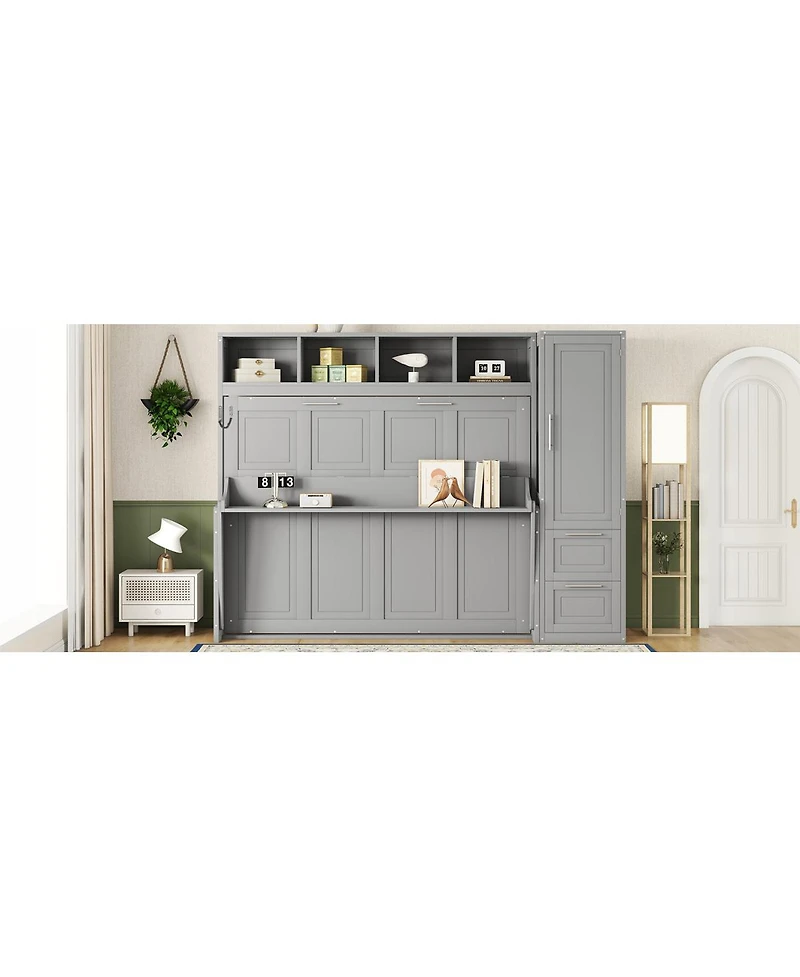 Streamdale Furniture Queen Size Murphy Bed Wall Bed with Closet and Drawers