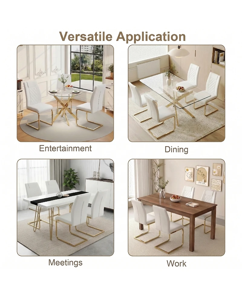 Streamdale Furniture Set of 4 High-Back Pu Leather Dining Chairs with Gold Legs