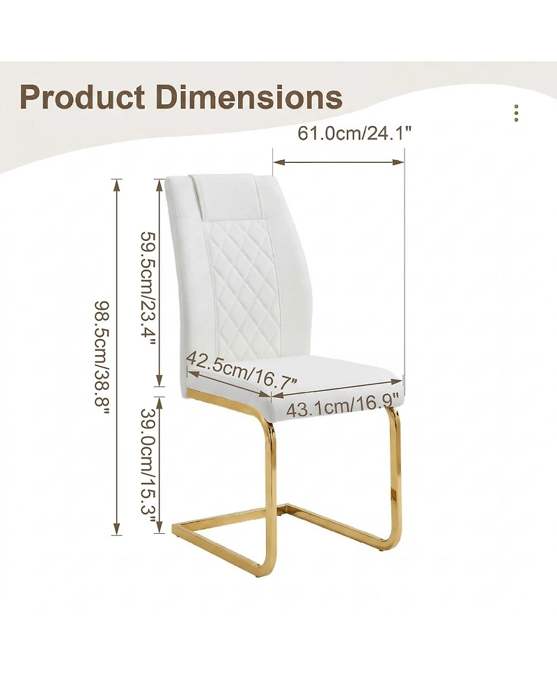 Streamdale Furniture Set of 4 High-Back Pu Leather Dining Chairs with Gold Legs