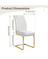 Streamdale Furniture Set of 4 High-Back Pu Leather Dining Chairs with Gold Legs